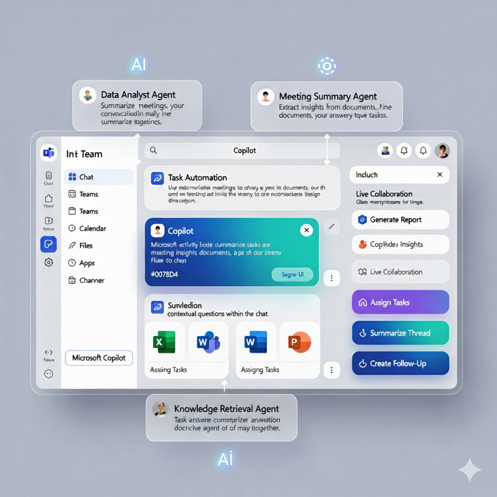 Microsoft Copilot features in Teams environment with AI agents
